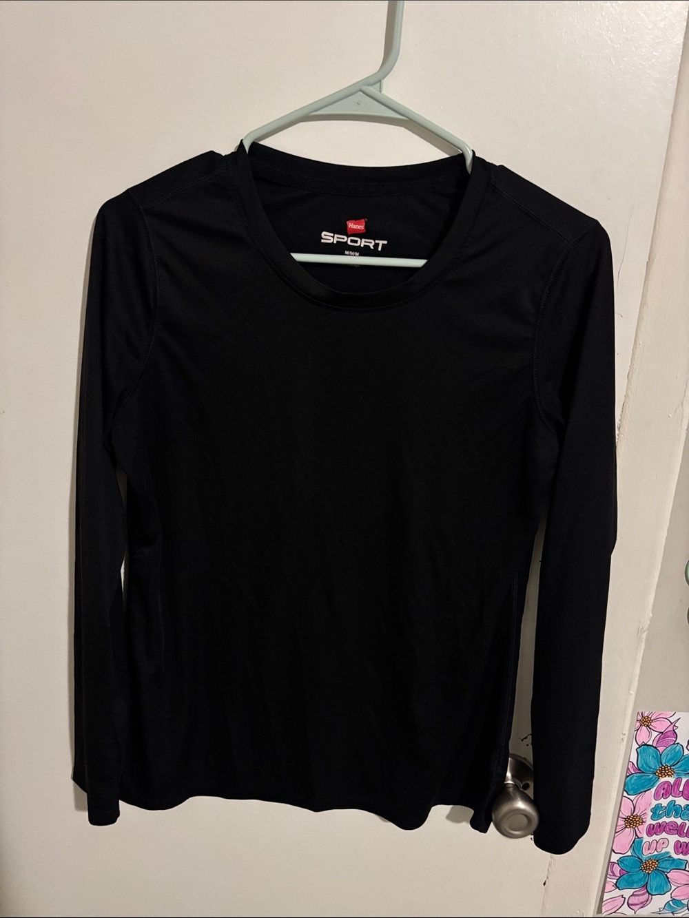 Women's M Hanes Sport Wicking Long Sleeve Black - 100% Polyester